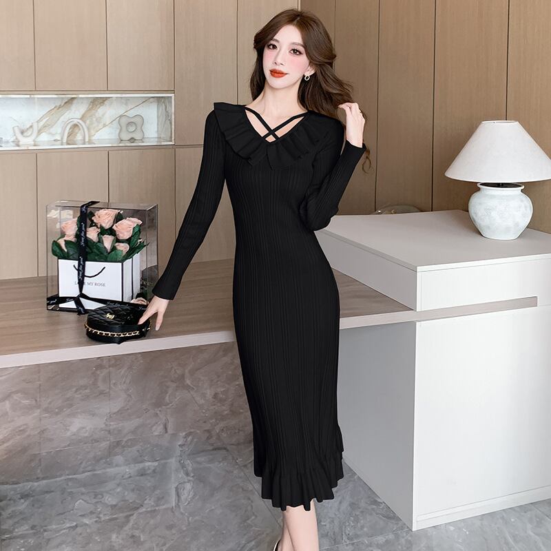 【dress】フリルニットワンピース　M18803