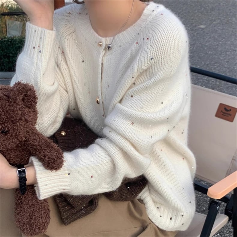 【outer】スパンコールニットカーデ　M25796