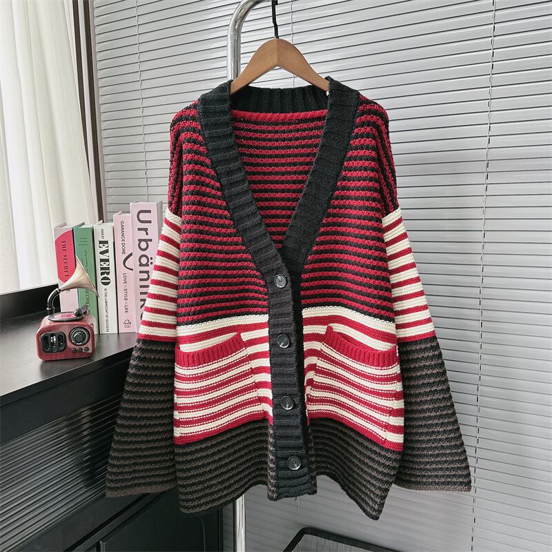 【outer】ボーダー柄ニットカーデ　M26888