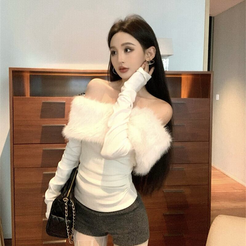 【tops】ファーオフショルダートップス　M29005