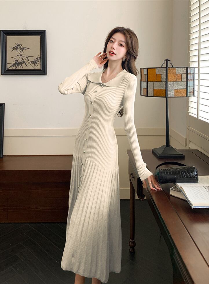 【dress】ニットプリーツワンピース Q7409