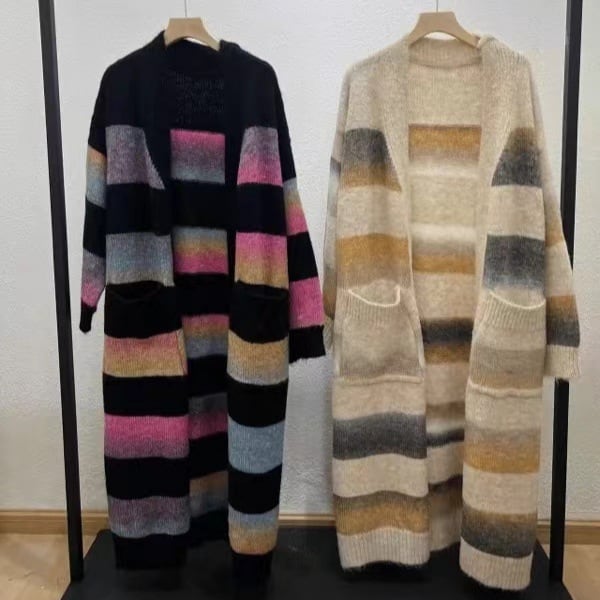 【outer】ボーダー柄ロング丈ニットカーデ　M26132