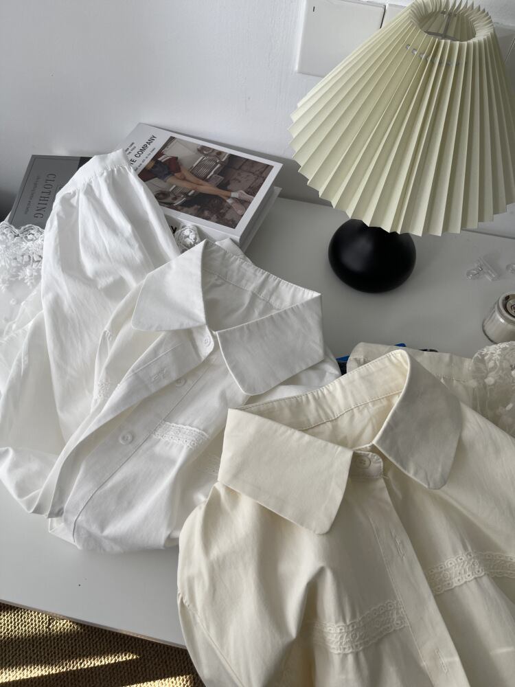 【tops】レース切り替えシャツブラウス　M29700