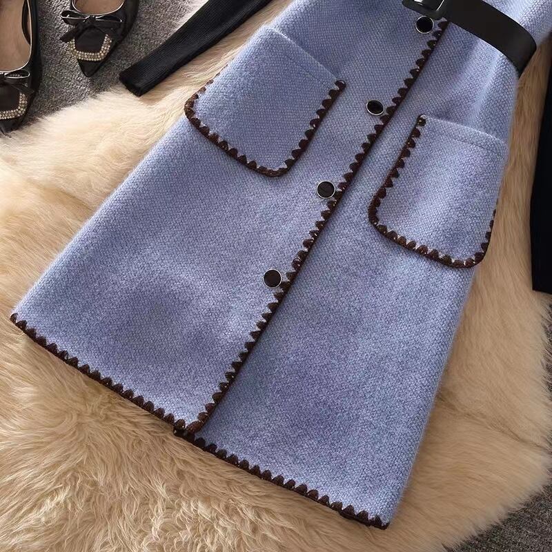 【set】今季大好評秋冬新作着回し無地セーター+美シルエットワンピース通勤日常2点セットF1296