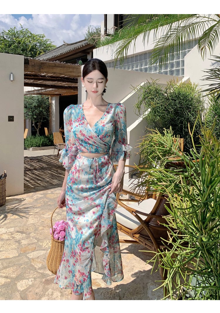 【dress】Vネック花柄ワンピース　M25286