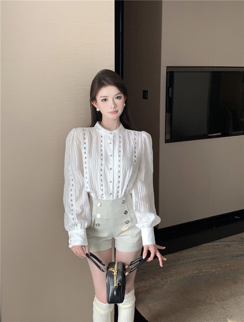 【tops】カットワークシャツブラウス　M29346