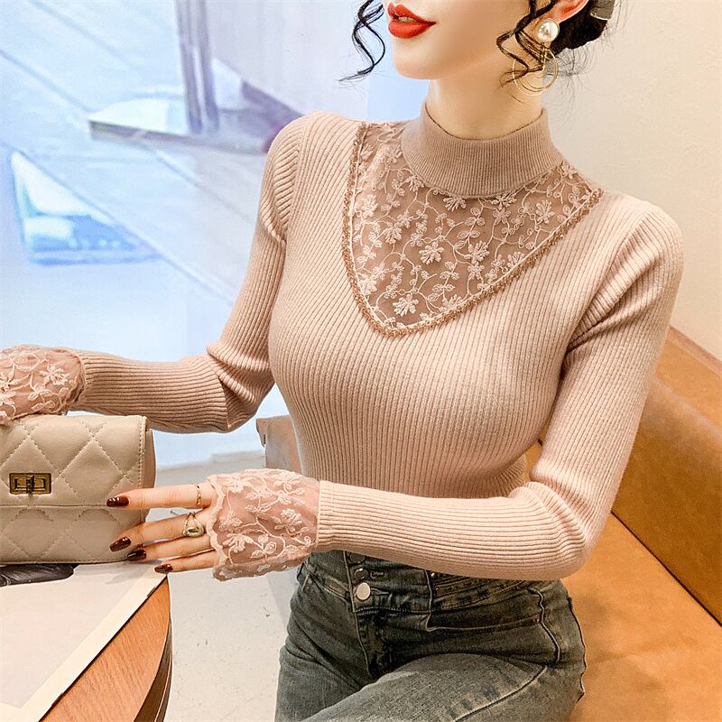 【tops】レースドッキングニットトップス　M28163