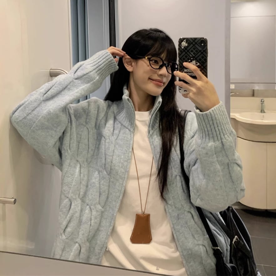 【outer】スタンドネックニットカーデ　M28432
