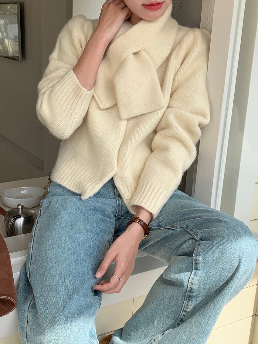 【outer】ニットカーデマフラー付き　M27669