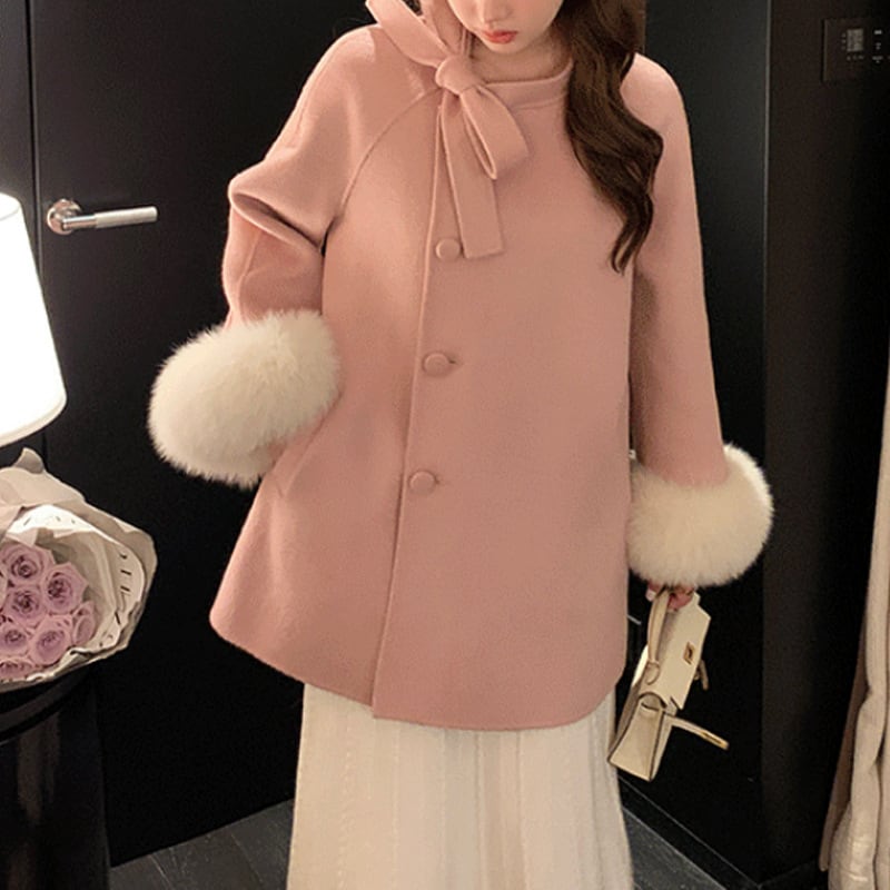 【outer】袖ファーケープコート　M27476