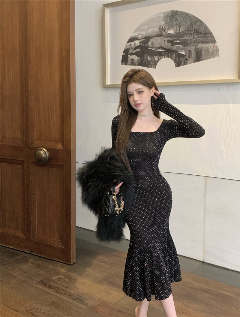 【dress】ビジューマーメイドワンピース　M26179
