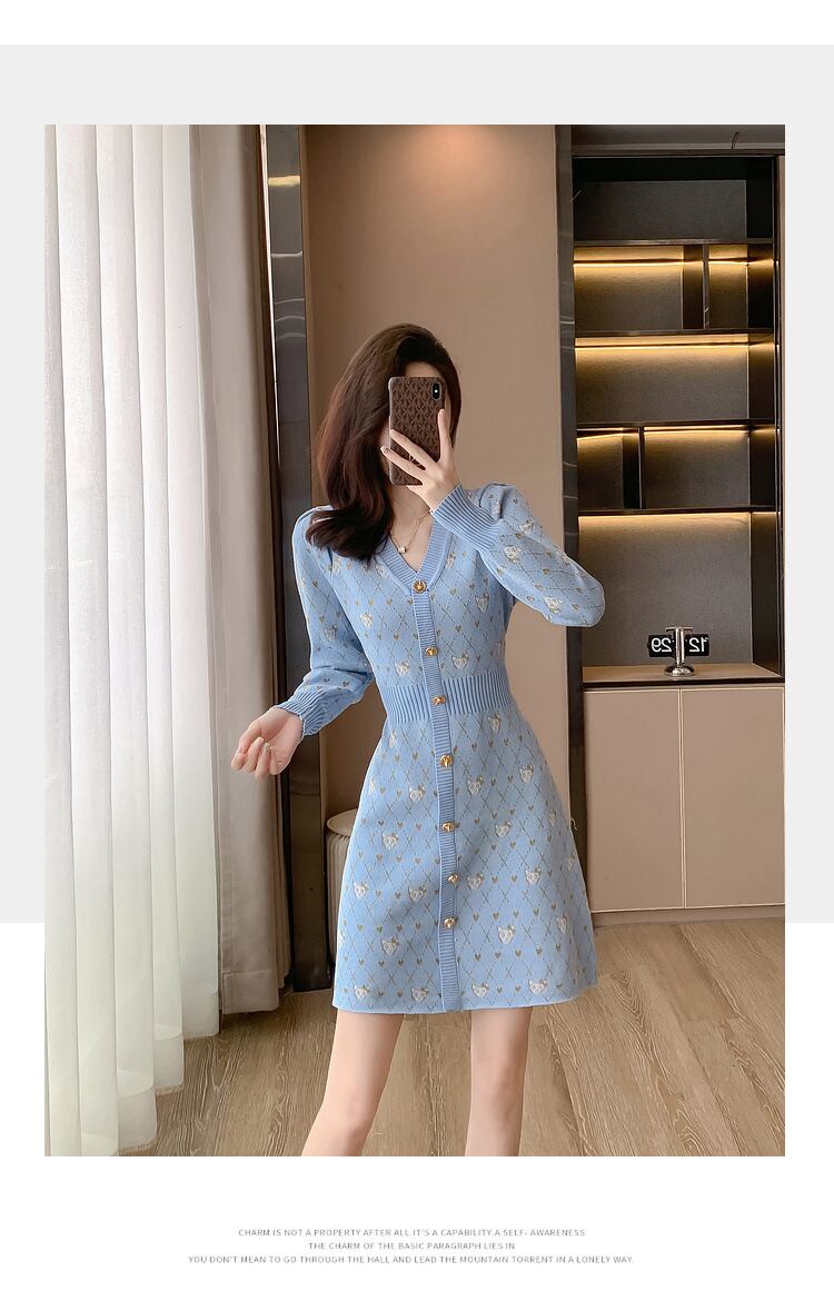 【dress】Vネックニットワンピース　M18605
