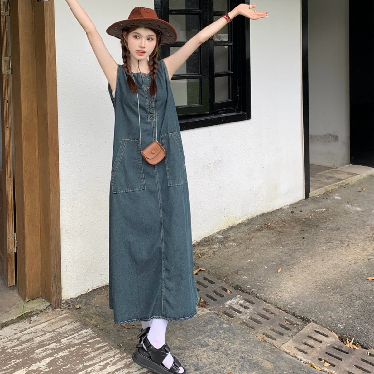 【dress】ノースリーブデニムワンピース　M25107