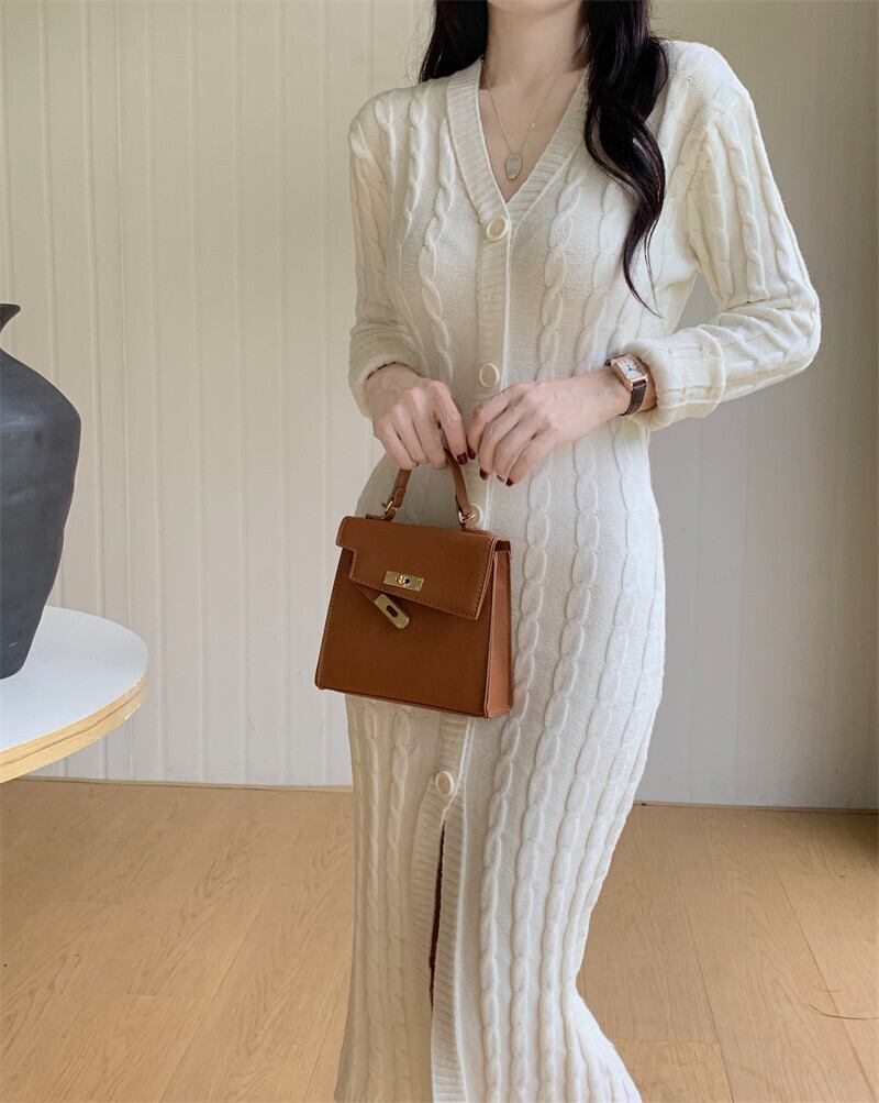 【dress】Vネックニットワンピース　M27377
