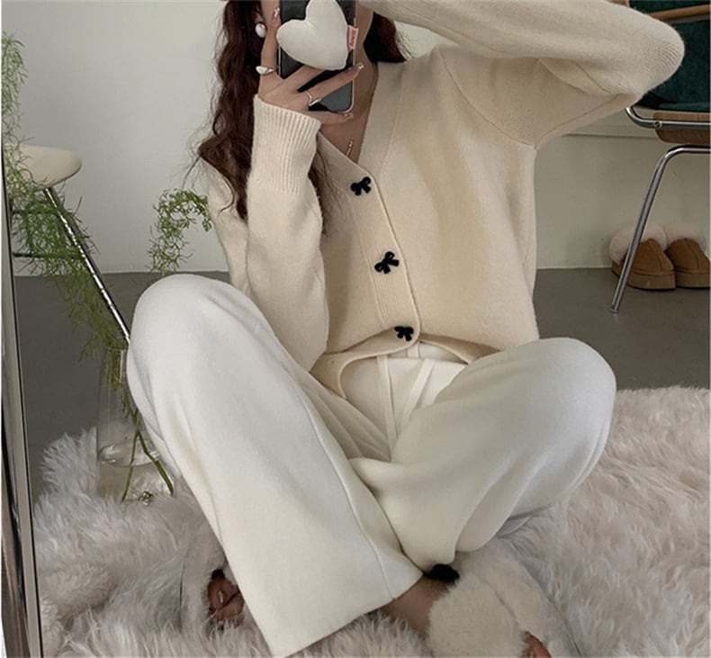 【outer】リボン付きニットカーデ　M25847