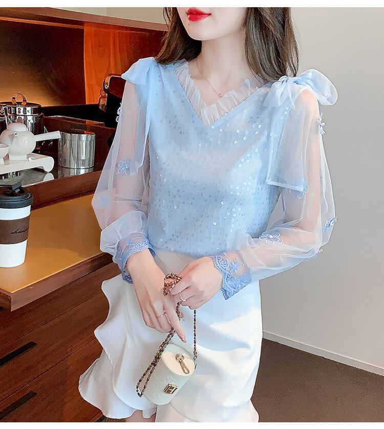 【tops】チュールコンビシャツトップス　M29227