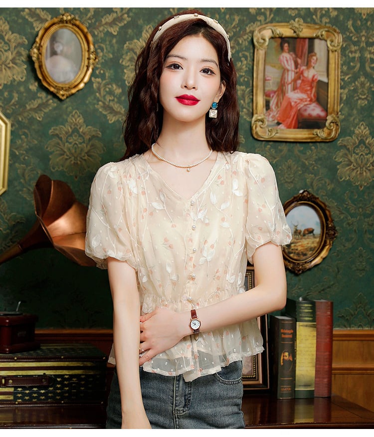 【tops】シフォン花柄ブラウスG21548