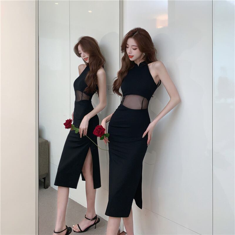 【dress】ノースリーブチュールドッキングワンピース Q8431