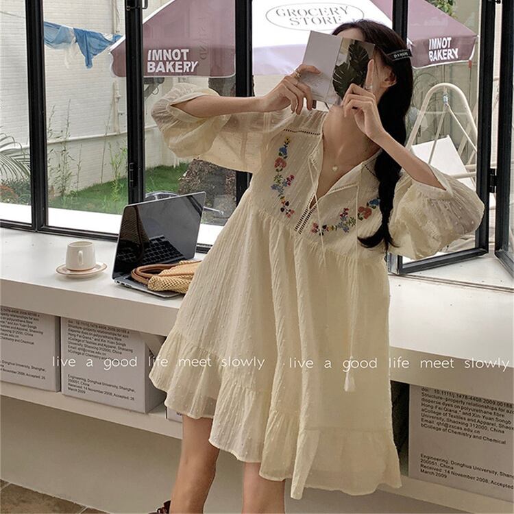 【dress】ランタンスリーブ花柄ワンピース G20348