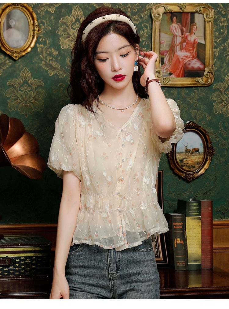 【tops】シフォン花柄ブラウスG21548