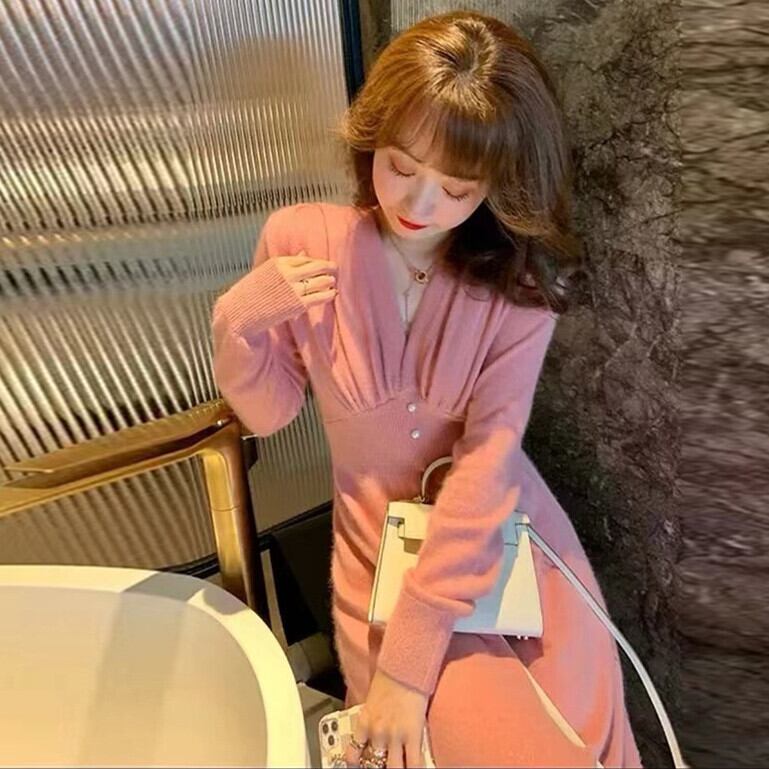 【dress】Vネックニットワンピース　M27409