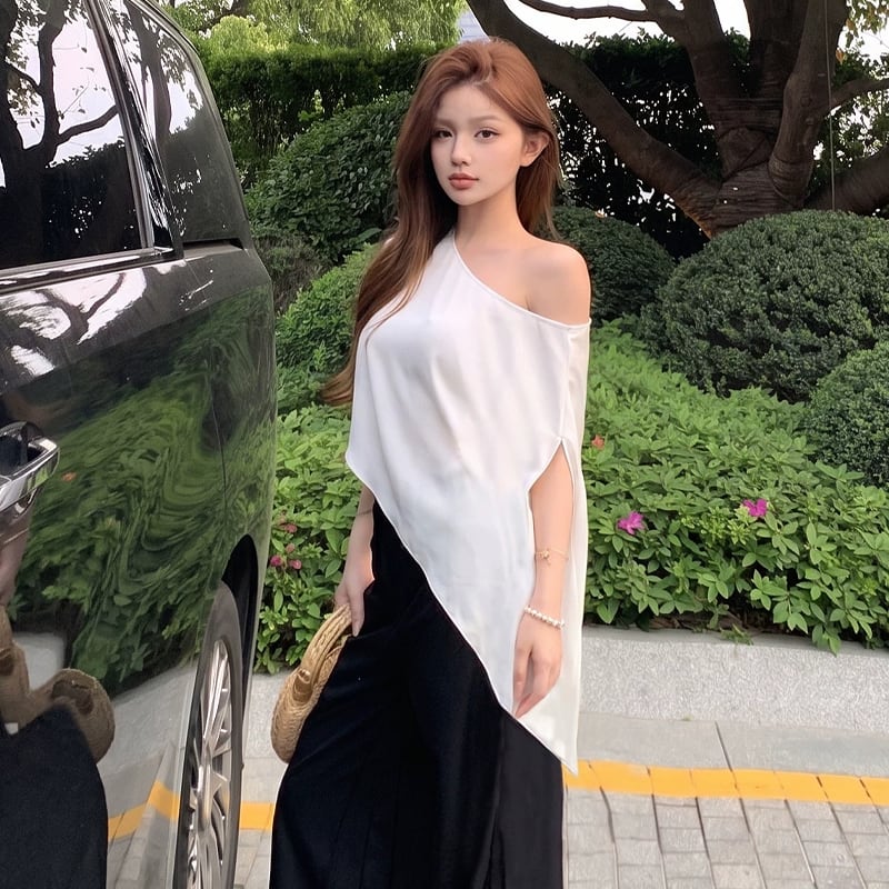 【tops】ワンショルダーサテントップス Q8507