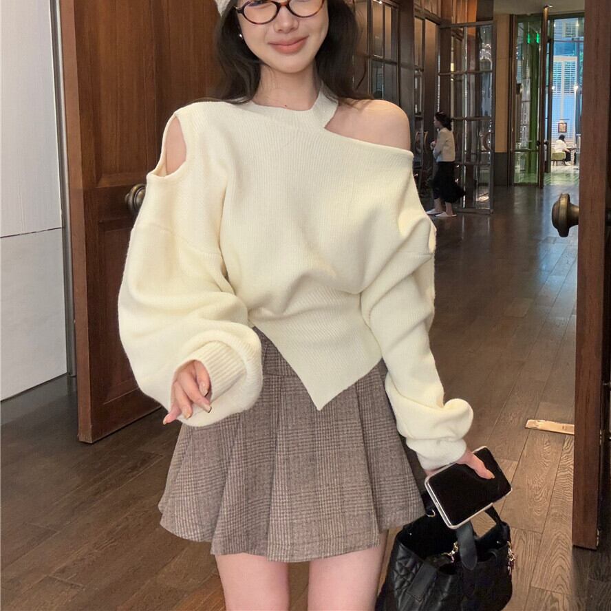 【set】オフショルダーニットセーター×キュロットパンツセット　M28427