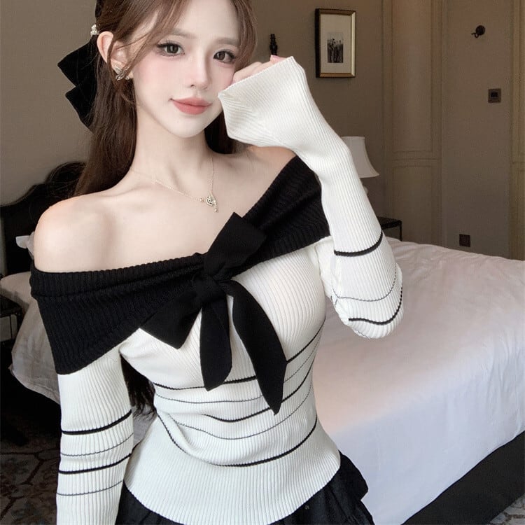 【tops】ボートネックニットトップス　M26424