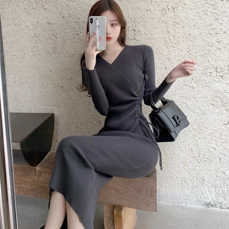 【dress】Vネックニットワンピース　M17513