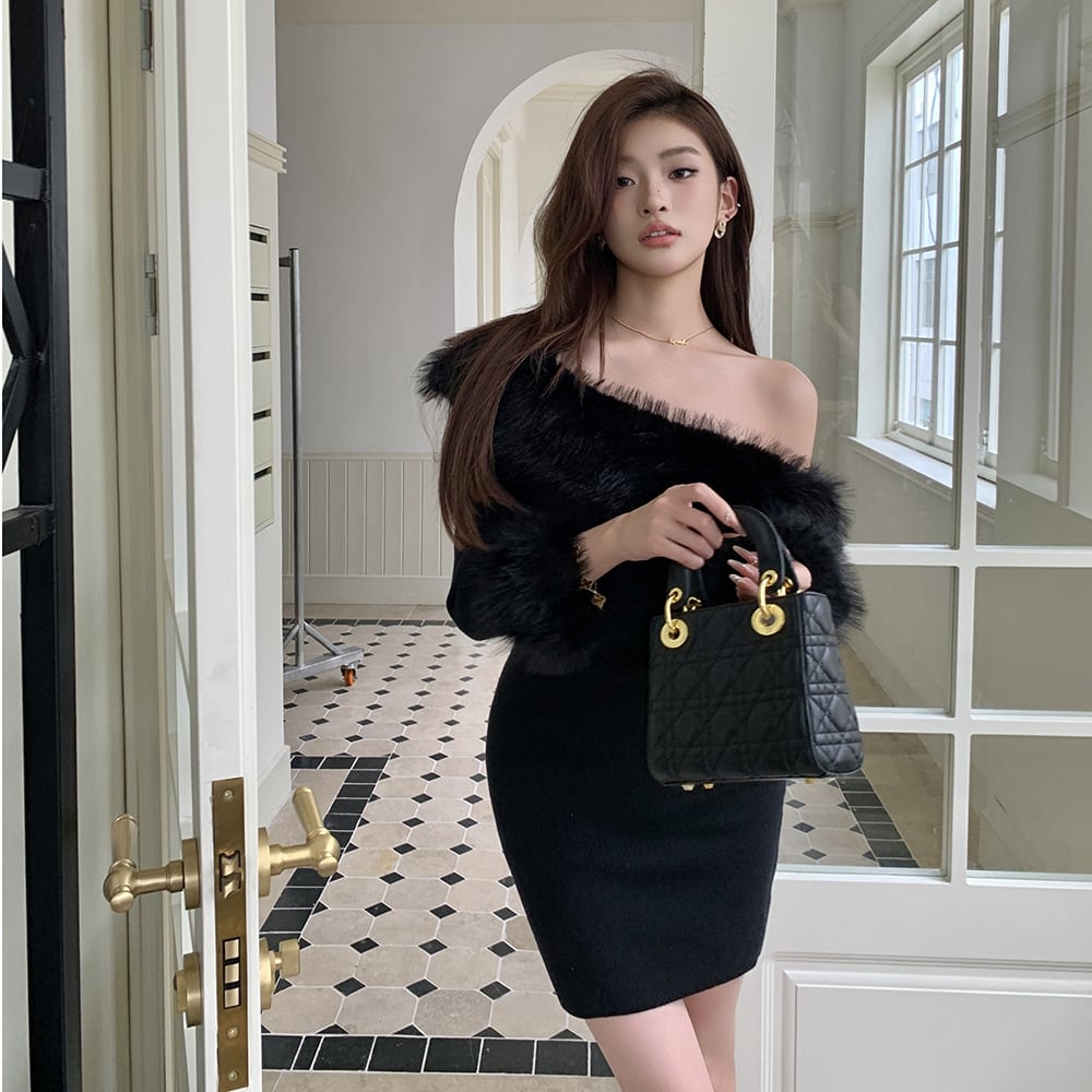 【dress】ファーボートネックワンピース　M27494