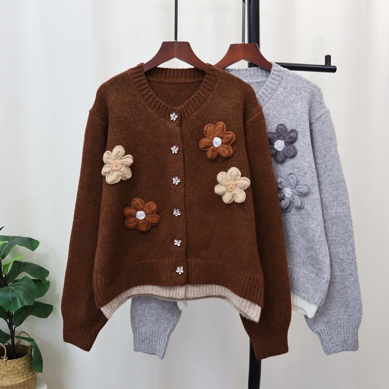 【outer】立体フラワーニットカーデ　M27903