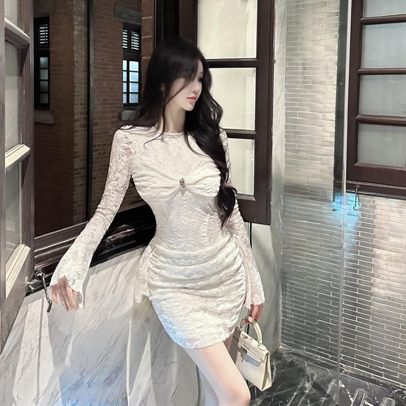 【dress】リボン付きレースワンピース Q7757