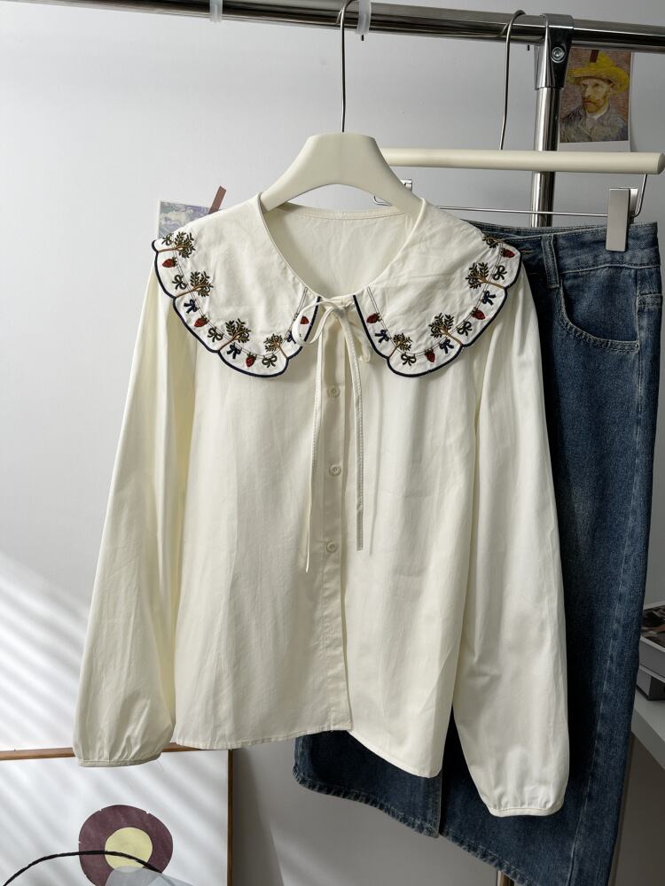 【tops】刺繍シャツブラウス　M29907