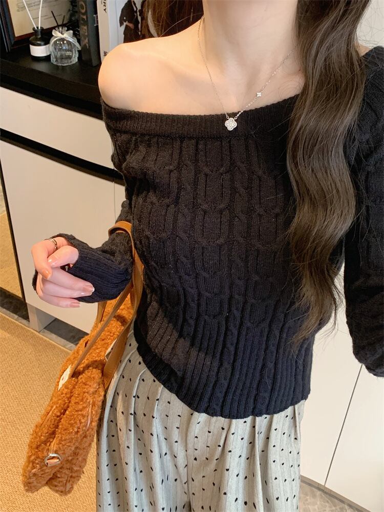 【tops】オフショルダーニットトップス　M28411