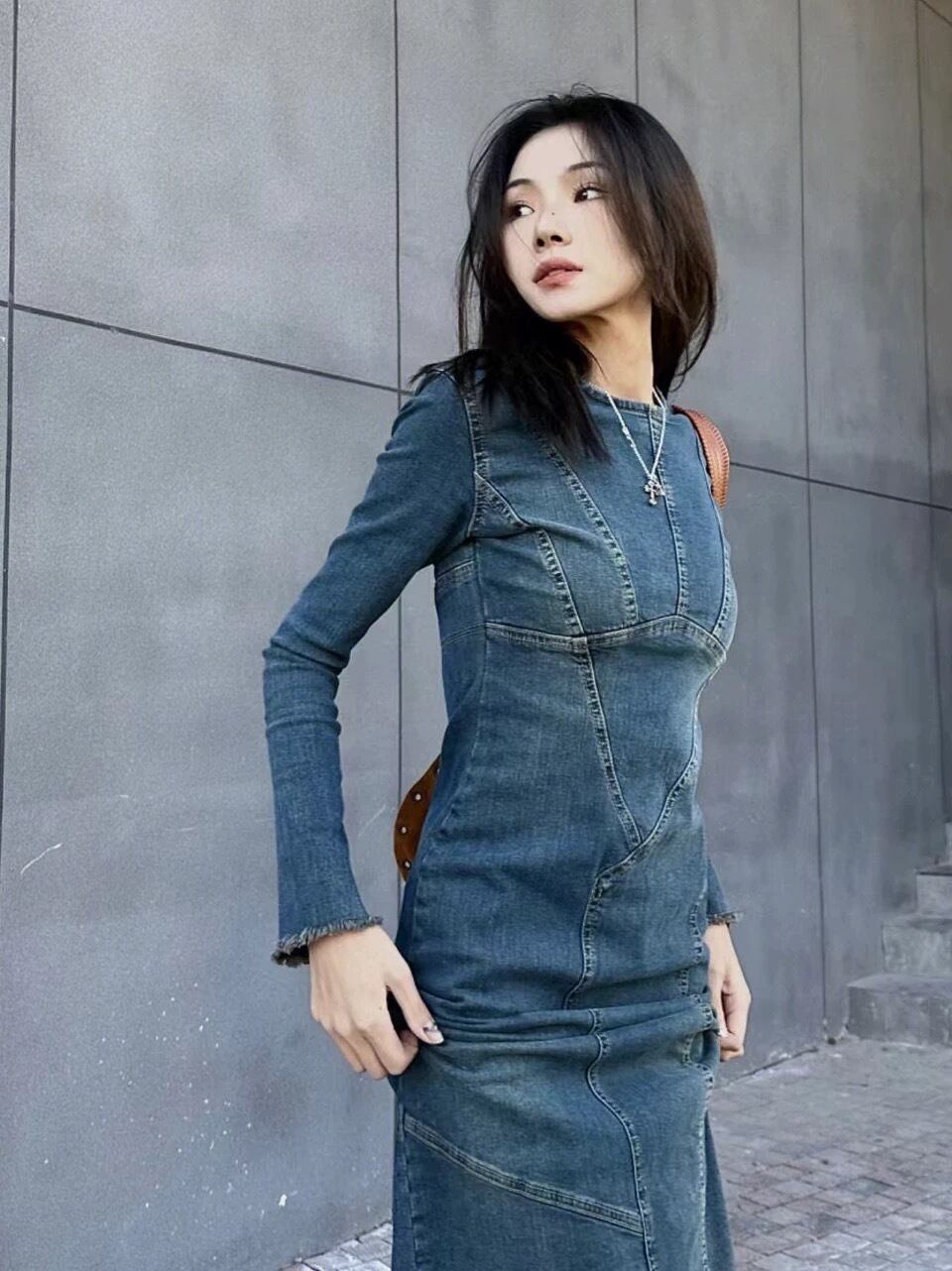【dress】ロングデニムワンピース　N2991