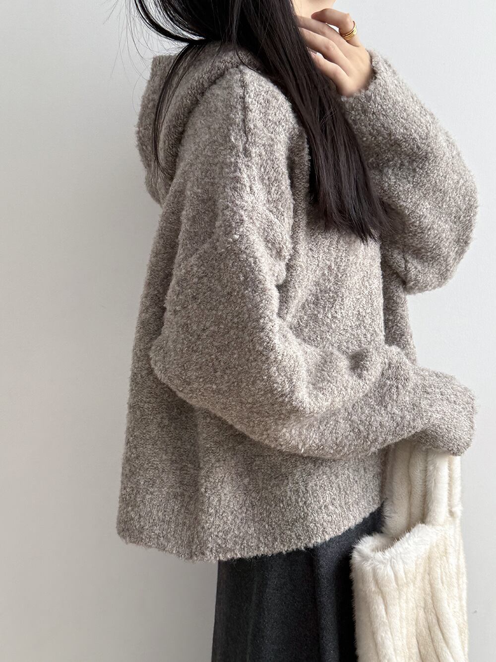 【tops】フード付きニットトップス Q7367