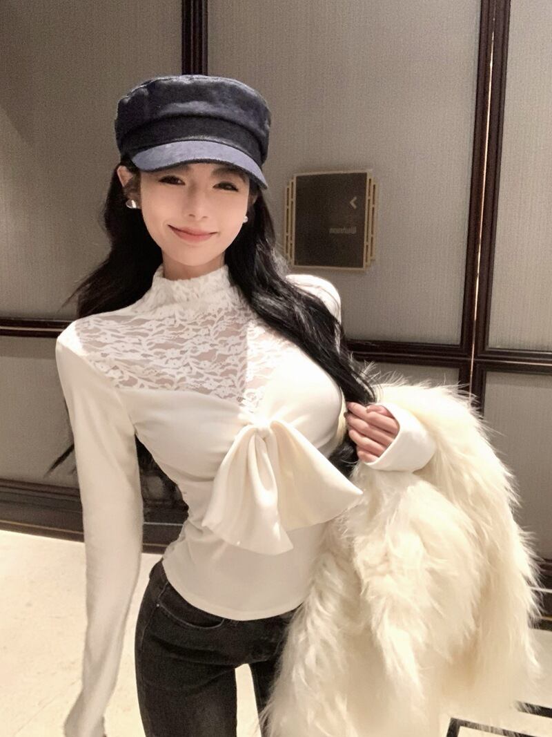 【tops】リボン付きレースドッキングトップス　M28143