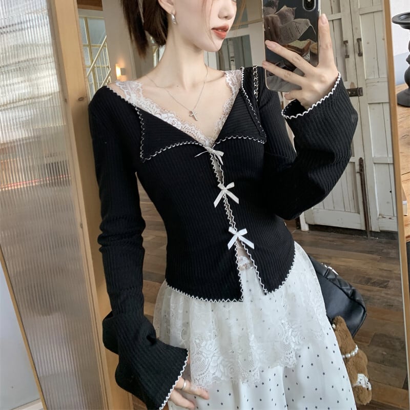 【outer】リボン付きニットカーデ　M29456