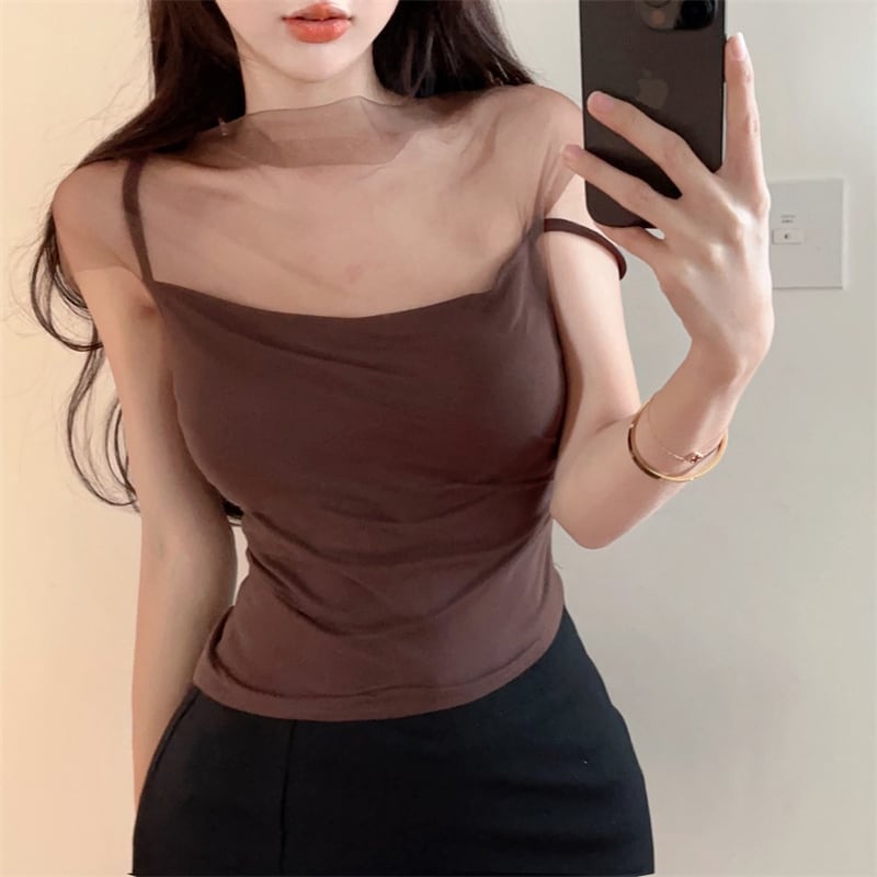 【tops】チュール切り替えTシャツ　M25193