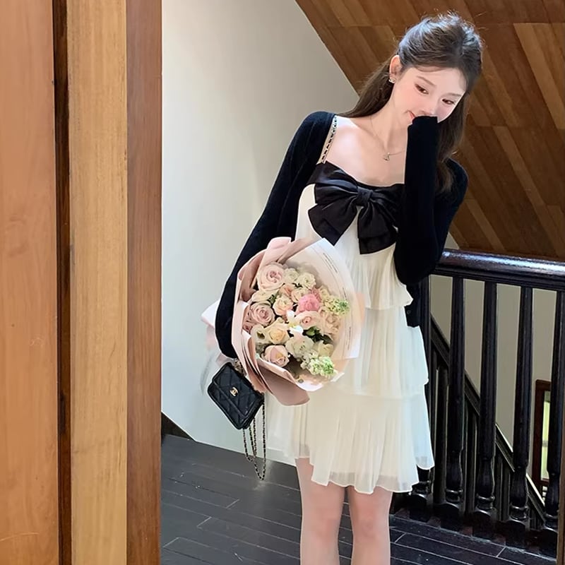 【dress】リボン付きティアードキャミワンピース Q8464