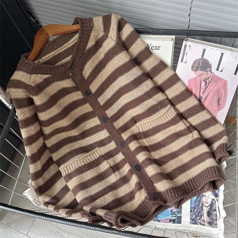 【outer】ボーダー柄ニットカーデ　M25531