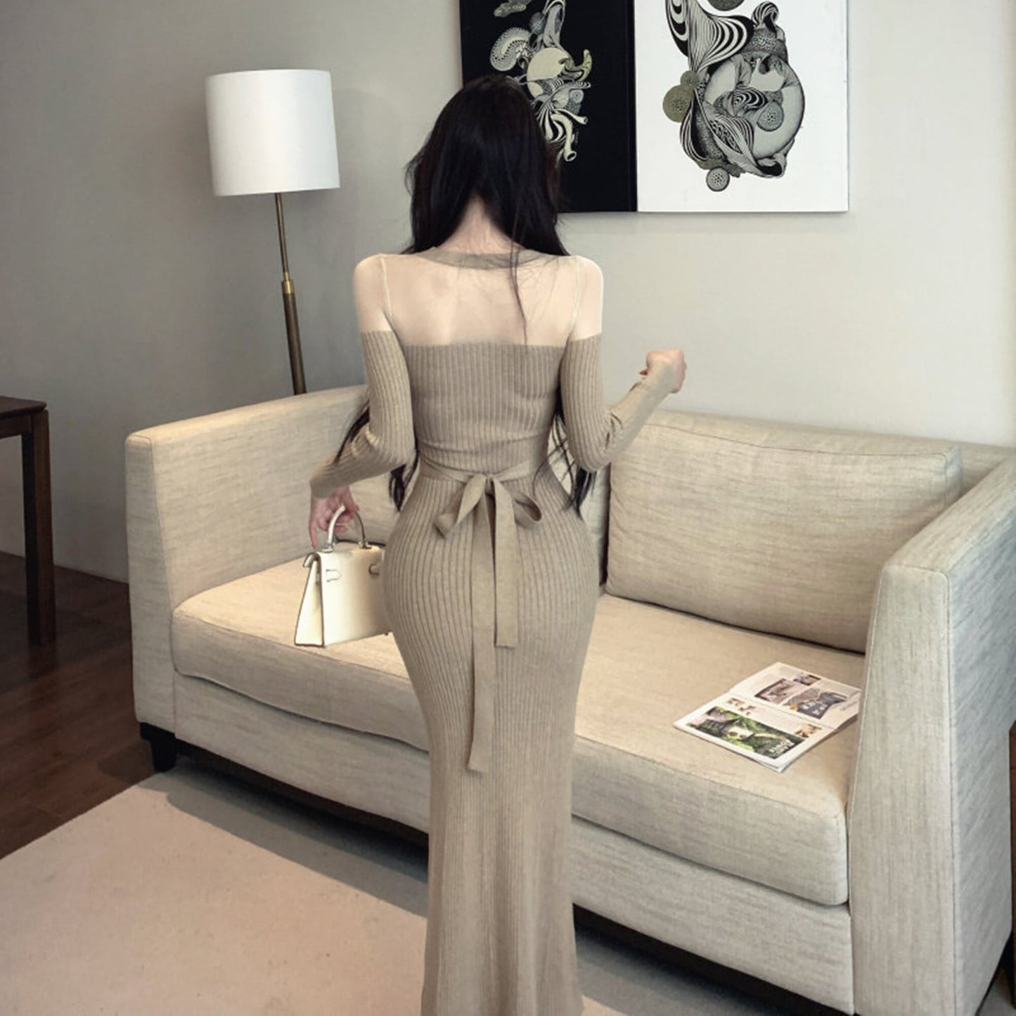 【dress】透け感マーメイドニットワンピース　N3517