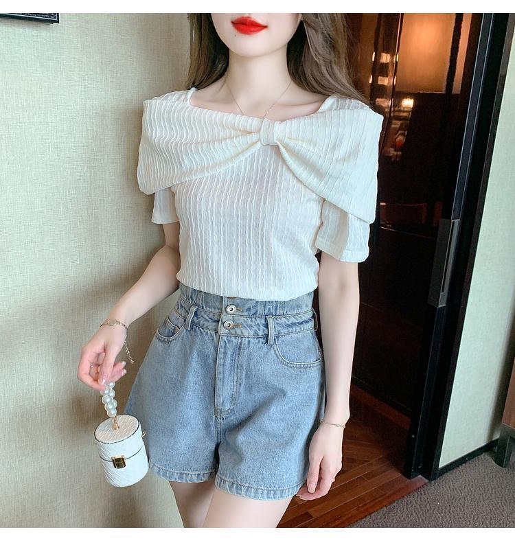 【tops】ボウタイ半袖ブラウスF7452