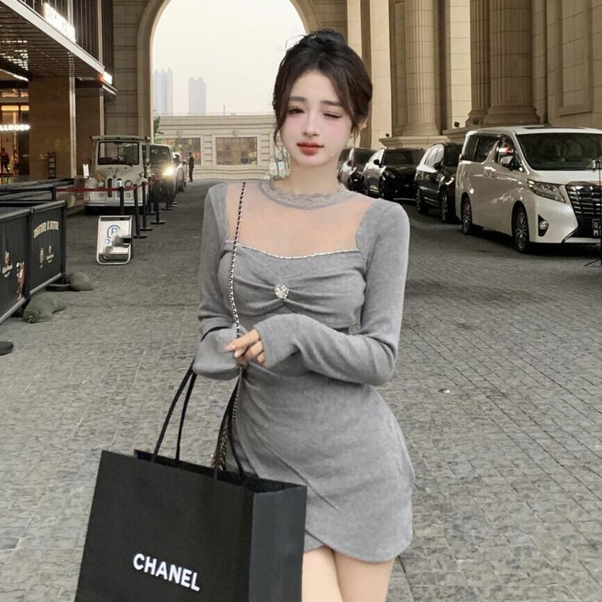 【dress】レース切り替えニットワンピース　M27692