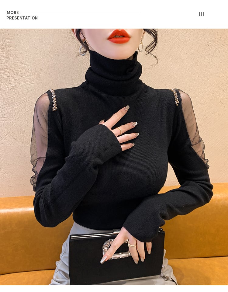 【tops】シースルーショルダーニットトップス　N2917