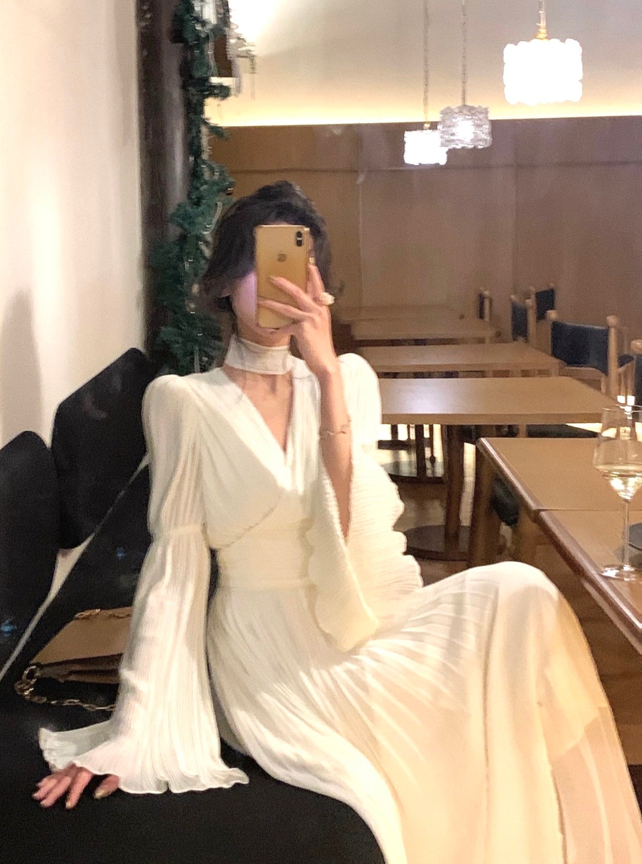 【dress】ベルスリーブプリーツワンピース　N3250