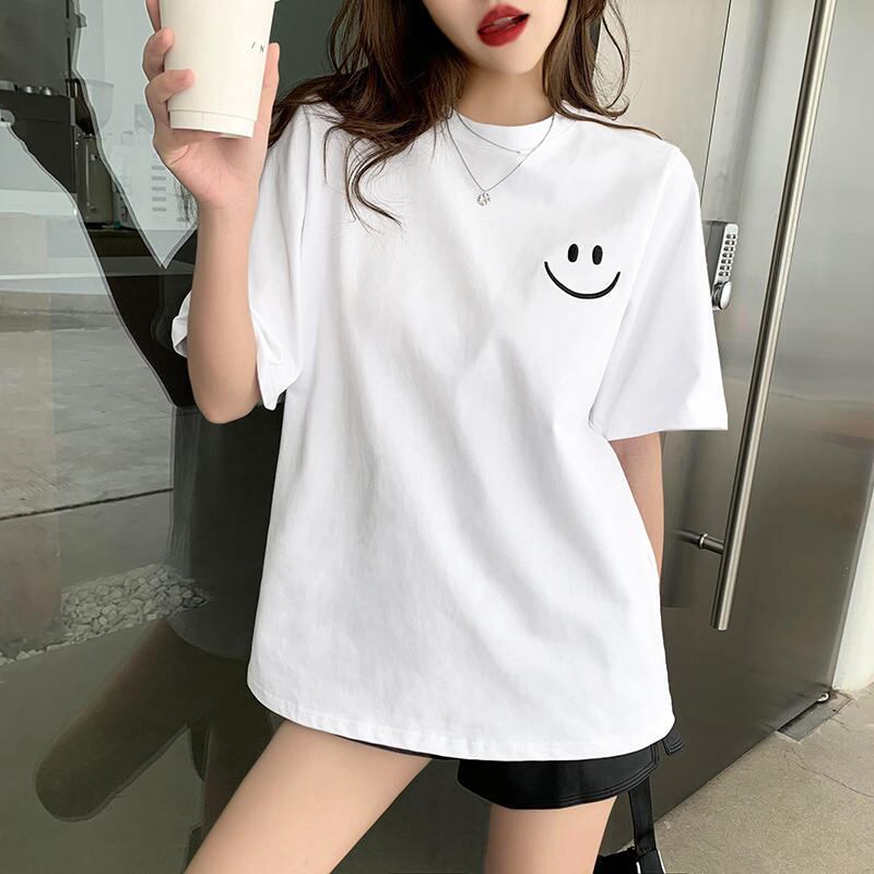 【tops】シンプルラウンドネック半袖Tシャツ