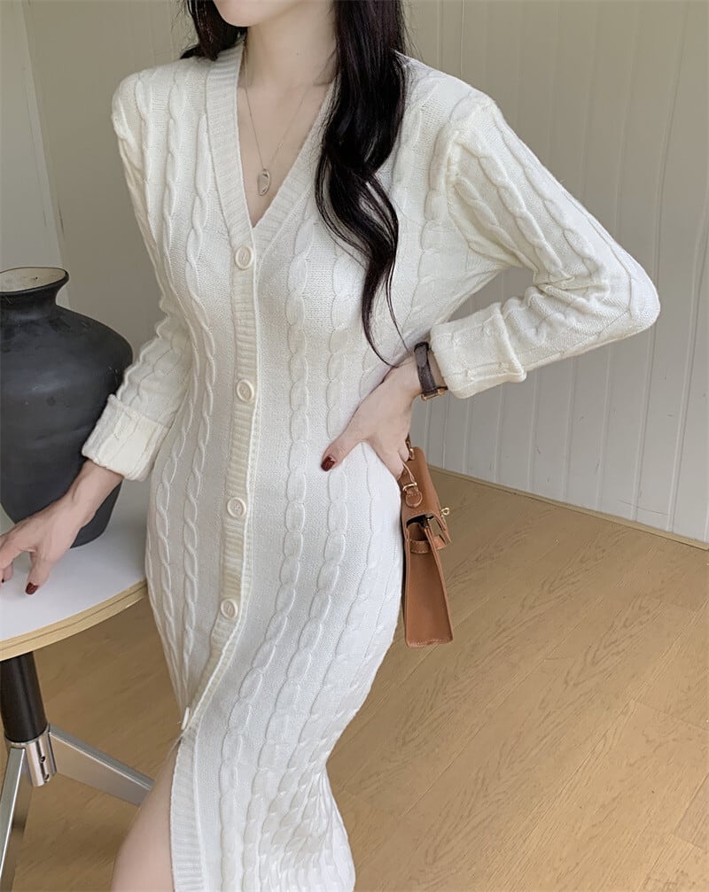 【dress】Vネックニットワンピース　M27377