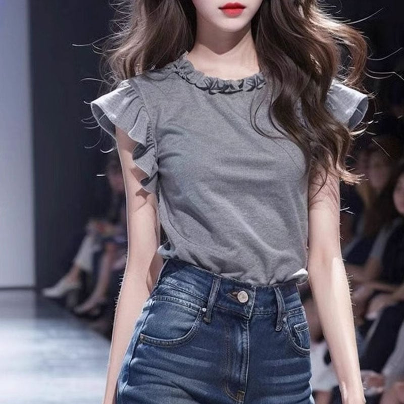 【tops】フレンチスリーブフリルＴシャツF7450