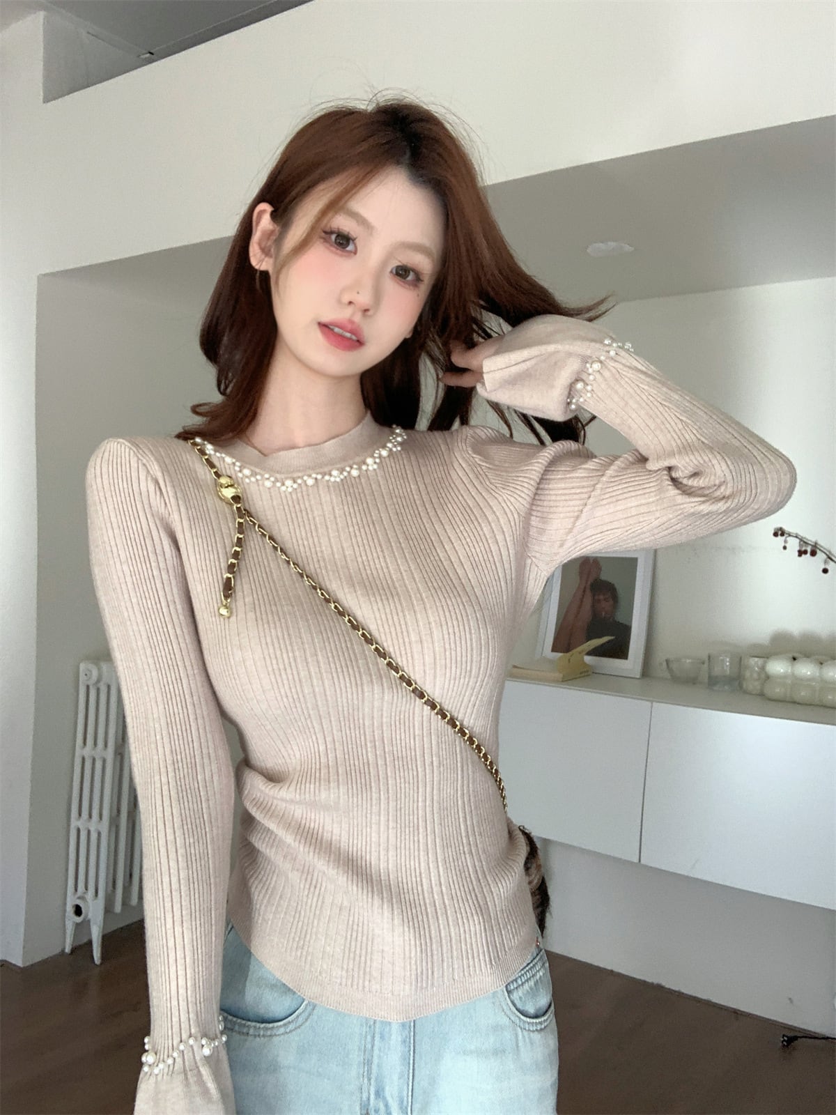 【tops】パールニットトップス　M26735